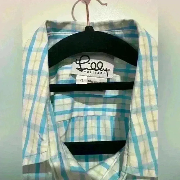 LILLY PULITZER BLOUSE
BUTTON UP SHIRT TOP Blue GREEN White Stripe SZ 4 EUC - Picture 4 of 4